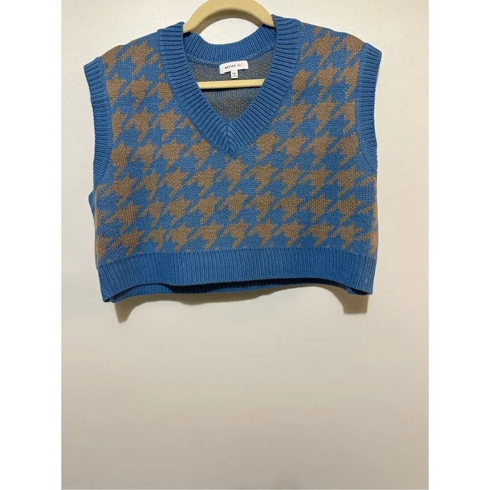 HOUNDSTOOTH LOOSE CROP V NECK VEST